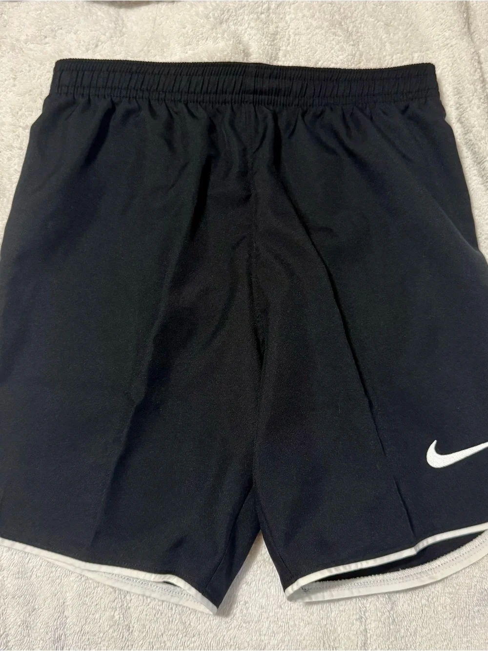 Nike Kids Black Athletic Shorts with White Swoosh Trim Size Small